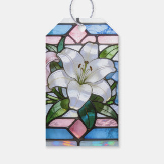 Elegant Stained Glass Lily Floral Design in Soft P Gift Tags
