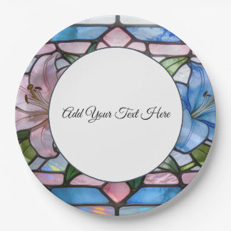 Elegant Stained Glass Lily Floral Design in Soft P Paper Plate