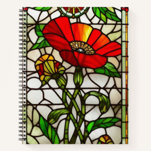 Elegant Stained Glass Red Flower Notebook