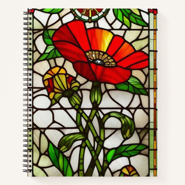 Elegant Stained Glass Red Flower Notebook (Front)