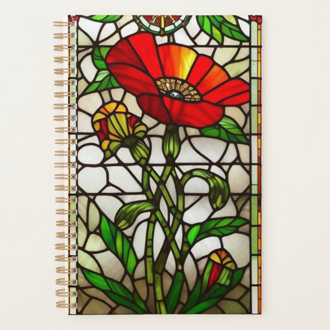 Elegant Stained Glass Red Flower Planner (Front)