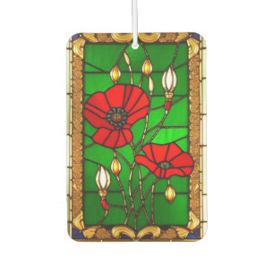 Elegant Stained Glass Red Flowers Car Air Freshener