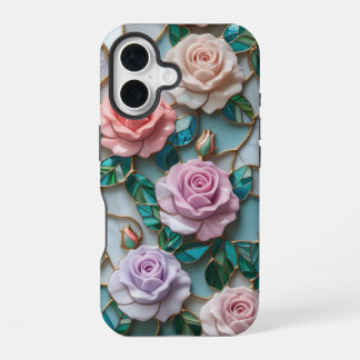 Elegant Stained Glass Rose Pattern with Soft Paste iPhone 16 Case