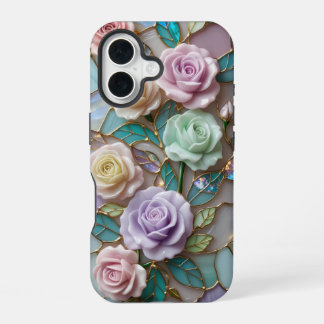Elegant Stained Glass Roses with Soft Pastel Hues iPhone 16 Case