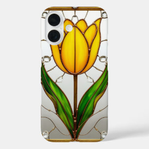 Elegant Stained Glass Tulip With Gold Frame iPhone 16 Case