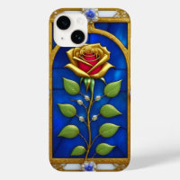 Elegant Stained Glass Window With Golden Rose