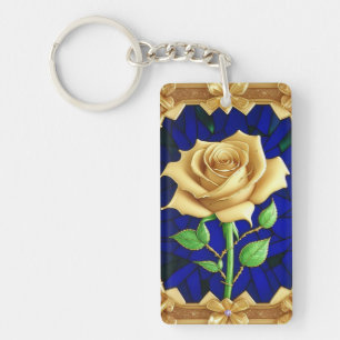 Elegant Stained Glass Window With Golden Rose Key Ring