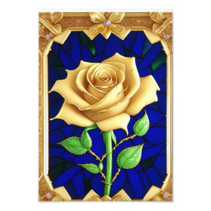 Elegant Stained Glass Window With Golden Rose Photo Print