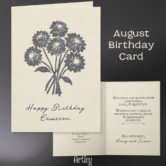 Elegant Stamped Dahlia August Birth Flower Linen Card