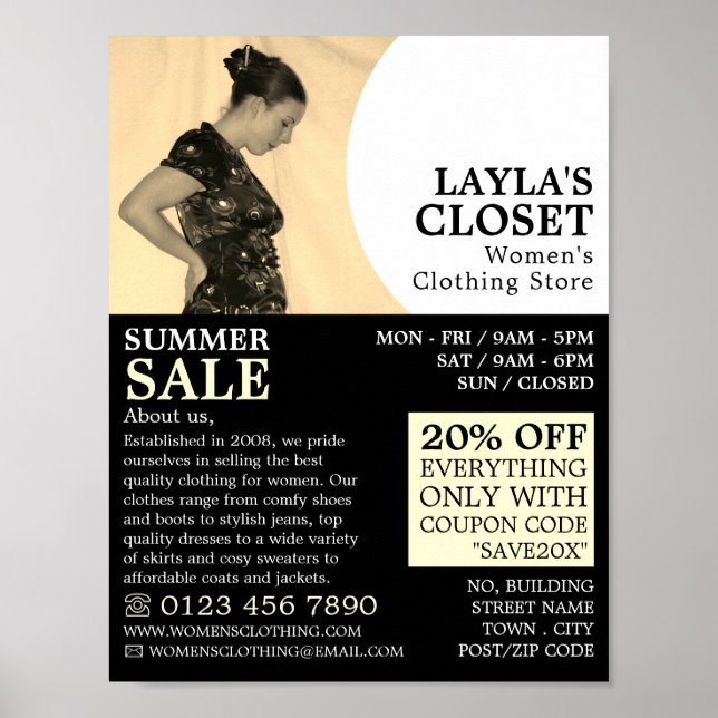 Elegant Stance, Women's Clothing Store Advertising Poster (Front)