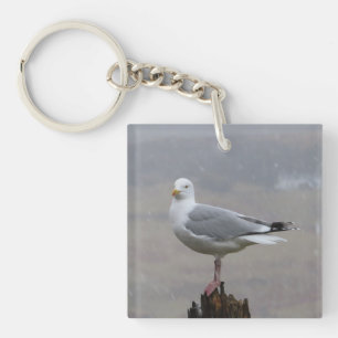 Elegant Standing Seagull Unique Coastal  Key Ring
