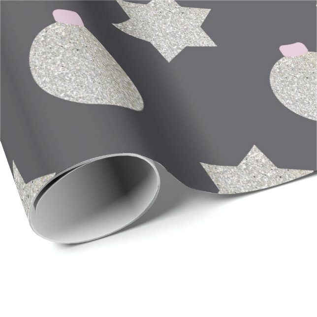 Elegant Star and Christmas Bauble Silver and Black Wrapping Paper (Roll Corner)
