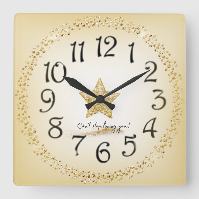 elegant star and golden stones square wall clock (Front)