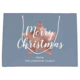 Elegant Star Blue Merry Christmas Large Gift Bag