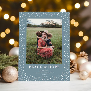 Elegant Star Frame Deep Dusty Blue One Photo Holiday Card