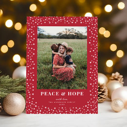 Elegant Star Frame Festive Red One Photo Holiday Card