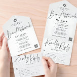 Elegant Star of David Bar Mitzvah QR Meal Option All In One Invitation<br><div class="desc">Celebrate your son's special day with this modern Bar Mitzvah all-in-one invitation with RSVP, designed with elegant handwritten script, a minimalist layout, and a classic Star of David Jewish symbol. This trendy minimalist Bar Mitzvah invitation combines the ceremony invitation and tear-off RSVP response card into one stylish and convenient design,...</div>
