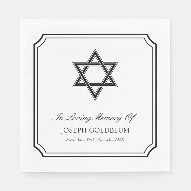 Elegant Star of David In Loving Memory Funeral Napkin (Front)