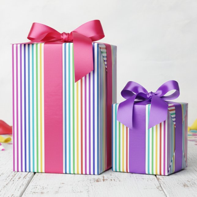 Elegant Star of David Rainbow Stripes  Wrapping Paper (Bright Colors Rainbow Striped Pattern Gift Wrap for Her. Simple & Fun Thin Multicolor Lines for Girl)