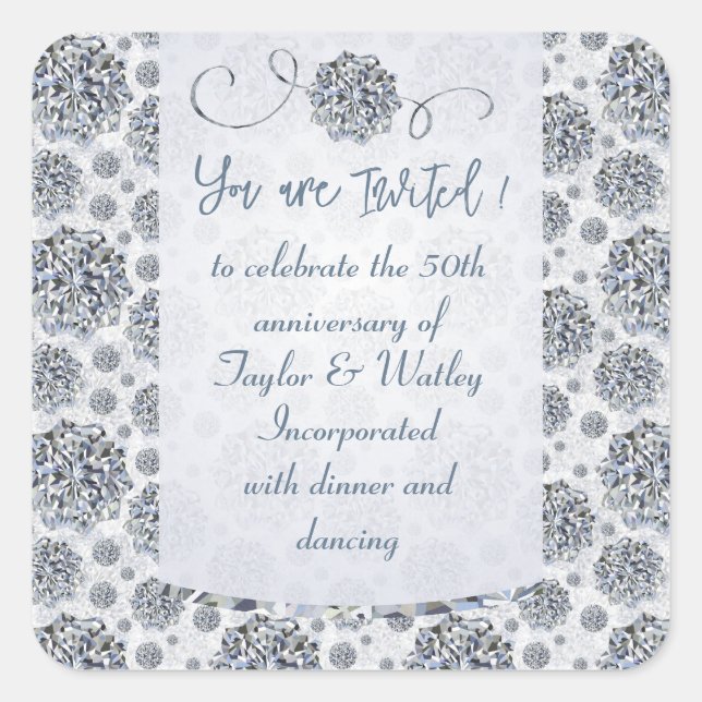 Elegant star shaped diamond pattern Greeting Card Square Sticker (Front)