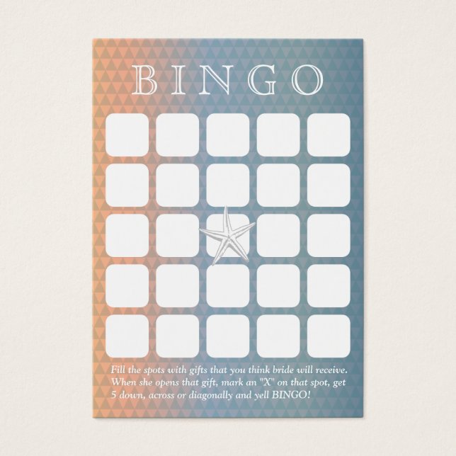 Elegant Starfish 5x5 Bridal Shower Bingo Card (Front)