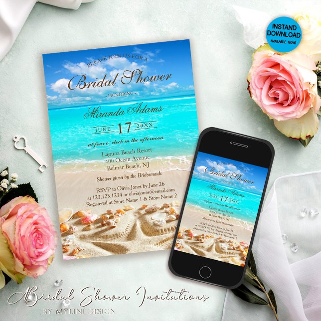 Elegant Starfish Beach Bridal Shower Invitation (Creator Uploaded)