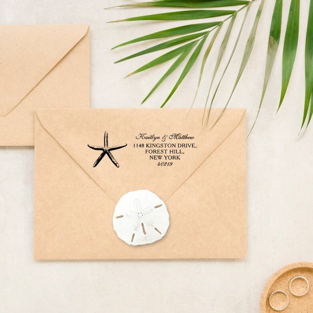 Elegant Starfish Beach Wedding Return Address Self-inking Stamp (Creator Uploaded)