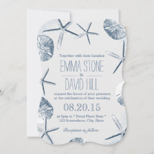 Elegant Starfish & Sand Dollar Beach Wedding Invitation