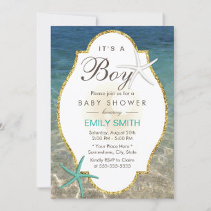 Elegant Starfish Tropical Beach Boy Baby Shower Invitation