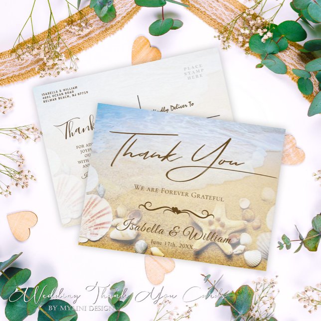 Elegant Starfish Tropical Beach Wedding Thank You Postcard (Creator Uploaded)