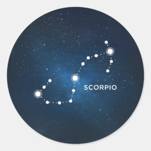 ELEGANT STARRY BLUE WATERCOLOR UNIVERSE - SCORPIO CLASSIC ROUND STICKER