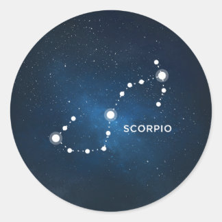 ELEGANT STARRY BLUE WATERCOLOR UNIVERSE - SCORPIO CLASSIC ROUND STICKER
