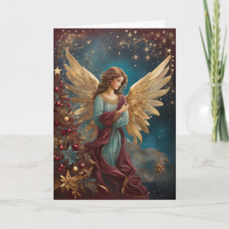 Elegant Starry Christmas Angel Custom Message Card