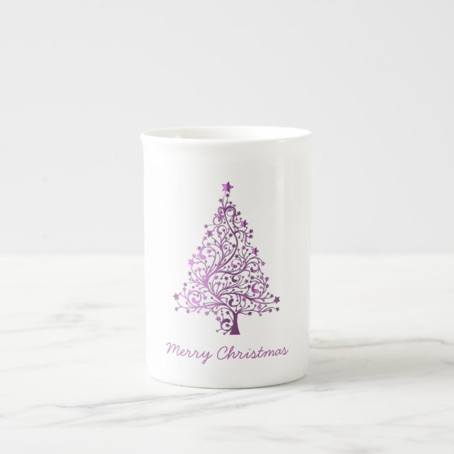 Elegant Starry Decorative Pink Christmas Tree Bone China Mug (Front)