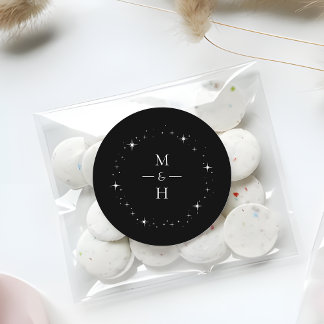 Elegant Starry Monogram Celestial Wedding Classic Round Sticker