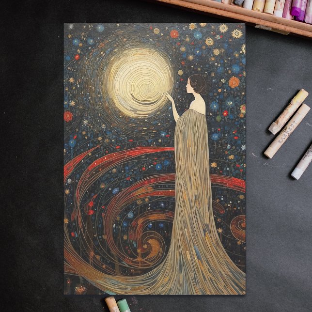 Elegant Starry Night Art Nouveau Decoupage Wrapping Paper Sheet (Creator Uploaded)