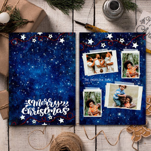 Elegant Starry Night Christmas Photo Collage Card