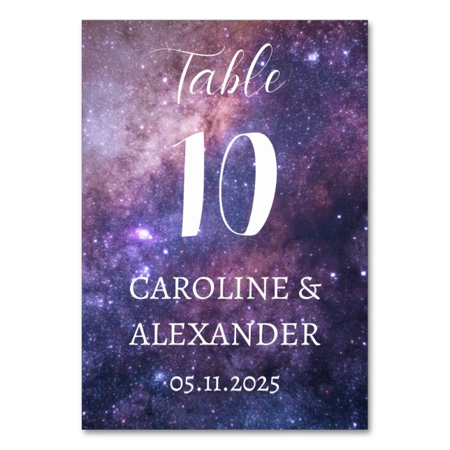 Elegant Starry Night Constellation Galaxy Modern Table Number (Front)