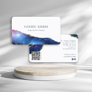 Elegant Starry Night Sky Business Logo QR Code  Business Card