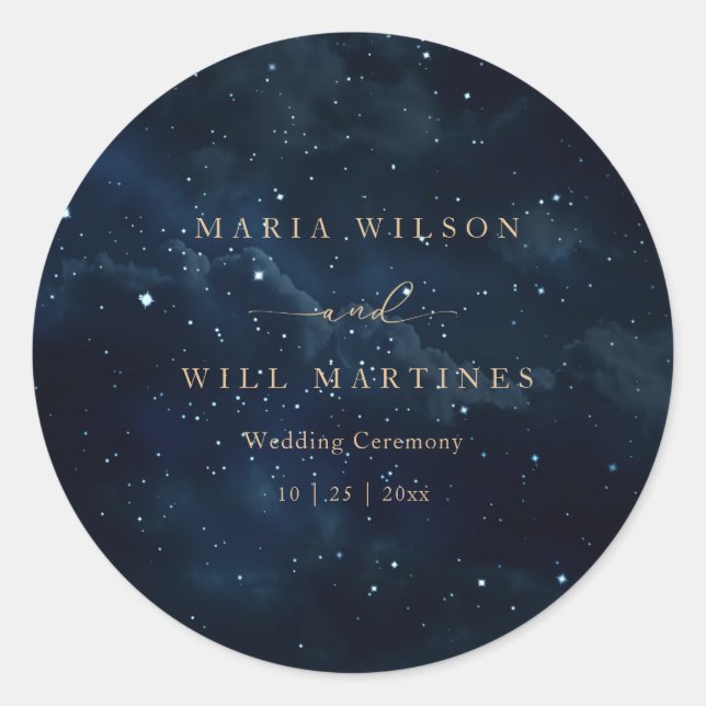 Elegant Starry night Wedding Celestial Wedding  Classic Round Sticker (Front)