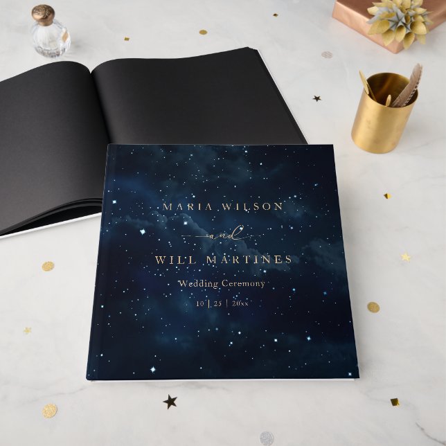 Elegant Starry night Wedding Celestial Wedding  Guest Book (Front Open)