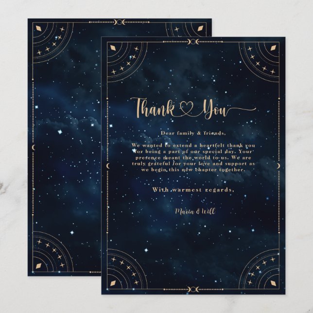 Elegant Starry night Wedding Celestial Wedding  Thank You Card (Front/Back)