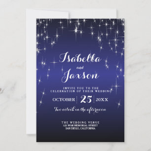 Elegant Starry Night Wedding in Dark Blue Invitation