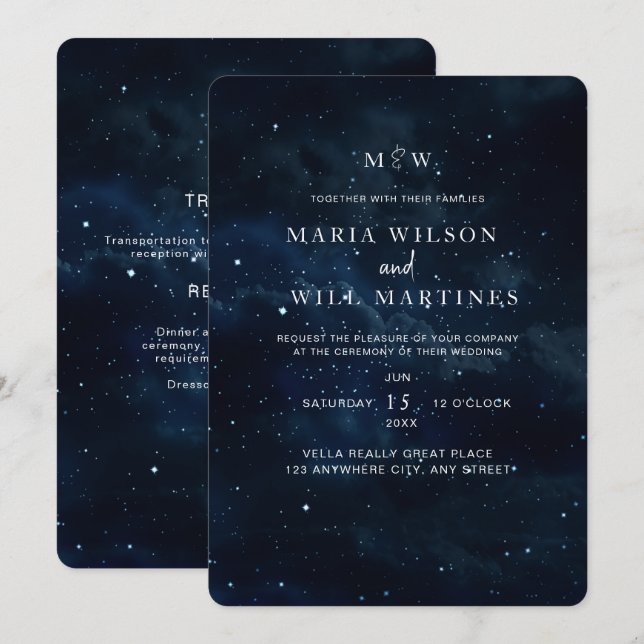 Elegant Starry night Wedding invitation Modern  (Front/Back)