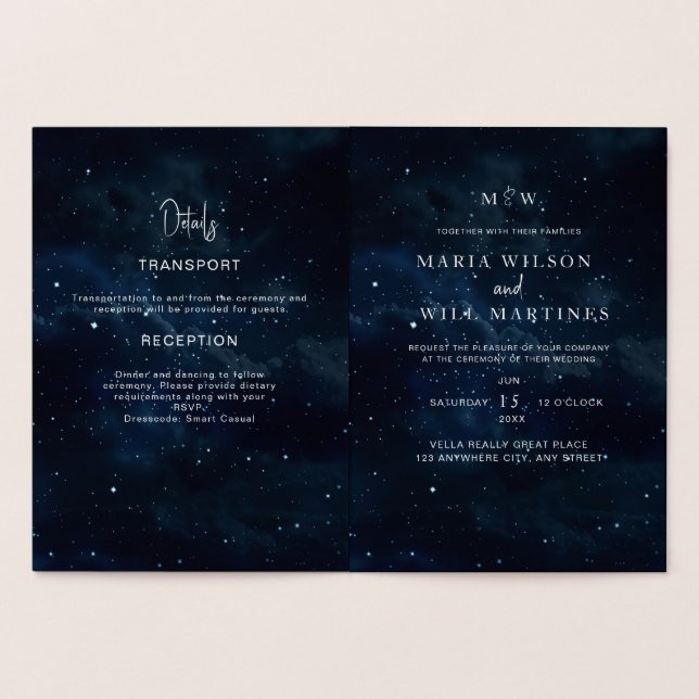 Elegant Starry night Wedding invitation Modern  (Inside)