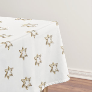 Elegant Starry Pattern Gold Stars White Christmas Tablecloth