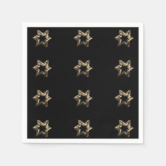 Elegant Starry Pattern Modern Black and Gold Napkin (Front)