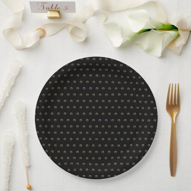 Elegant Starry Pattern Modern Black and Gold Paper Plate (Wedding)