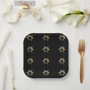 Elegant Starry Pattern Modern Black and Gold Paper Plate