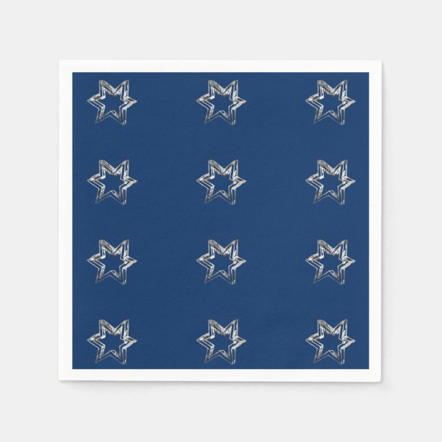 Elegant Starry Pattern Stars Silver Grey Blue Napkin (Front)
